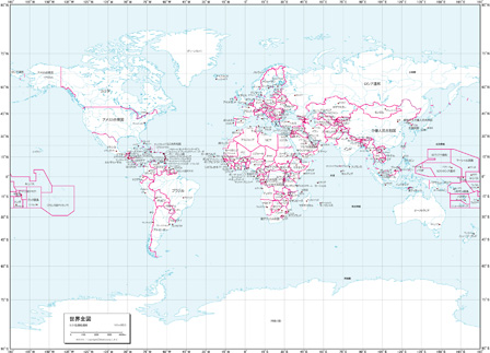 世界全図＜例：ミラー図法・0度中心＞