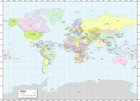 世界全図＜例：ミラー図法・0度中心＞