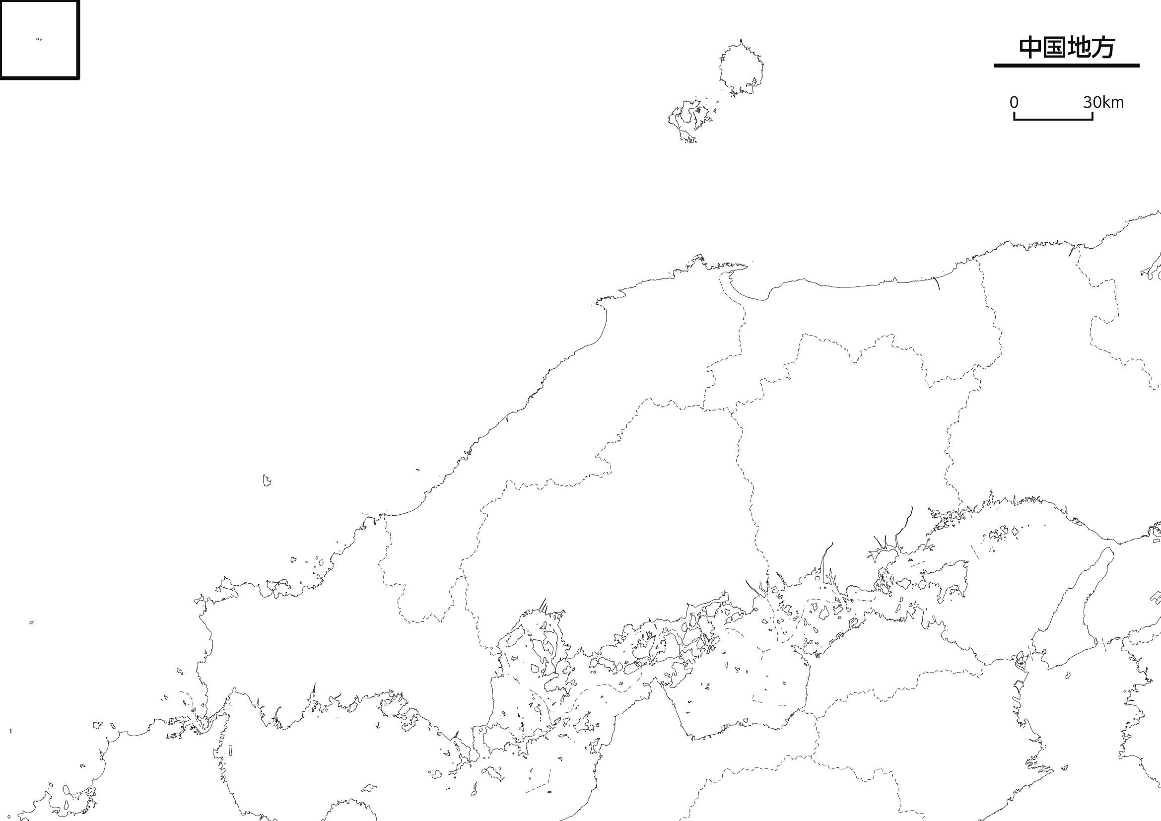 中国地方 日本白地図 高精細 版 ライブラリ 無料地図素材 平凡社地図出版